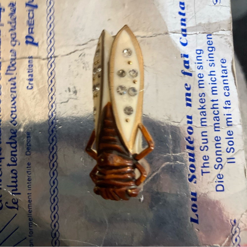 Pin Brooch Vintage Cicada Bug Good Luck Cigale View 4
